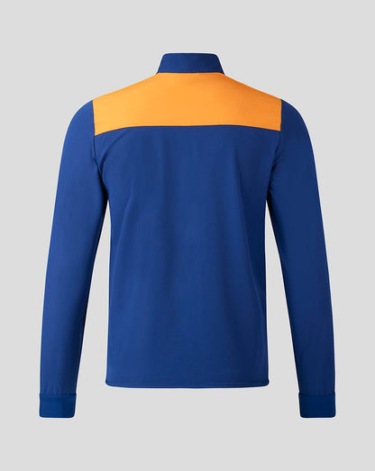 Back view of Rangers training third anthem jacket in royal blue with an orange shoulder panel