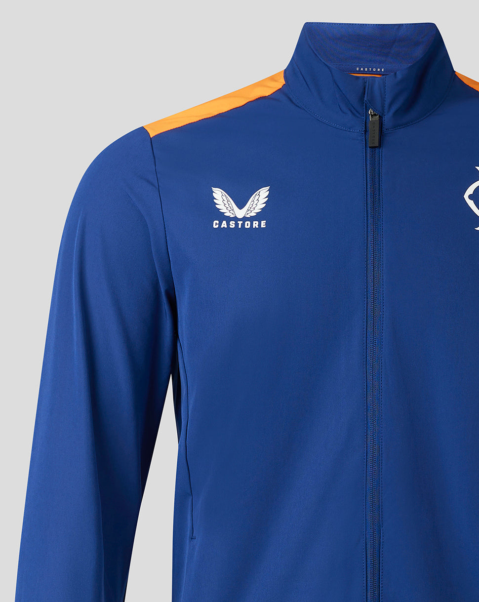 Blue Rangers training jacket with orange shoulder panel and white chest crest