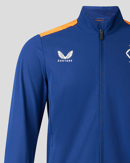 Blue Rangers training jacket with orange shoulder panel and white chest crest
