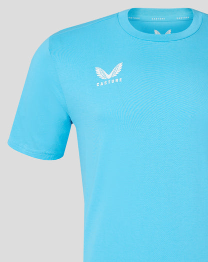 Light blue men's cotton leisure tee with white winged Castore logo on chest