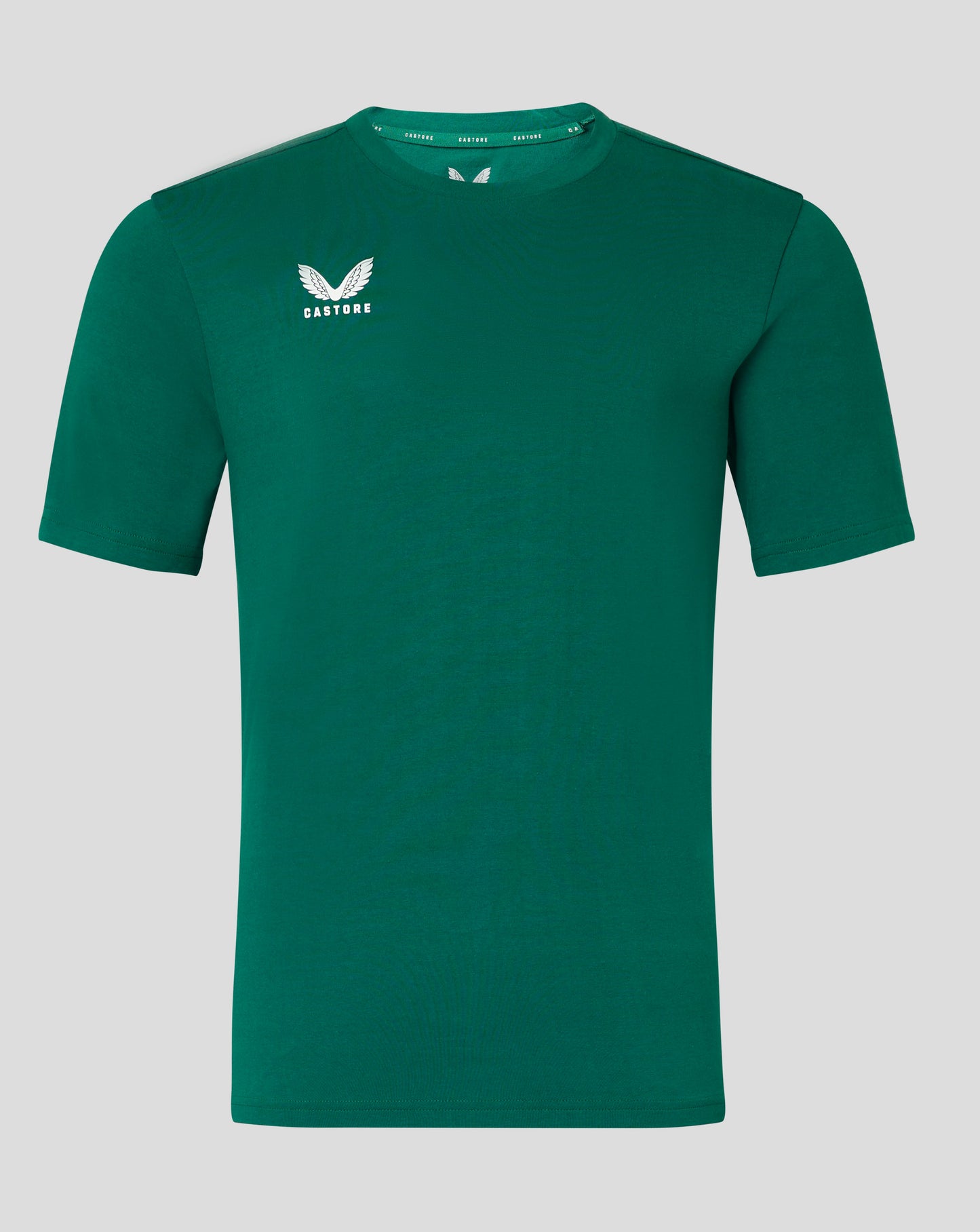 Emerald green men's cotton leisure tee with white Castore logo on the chest.