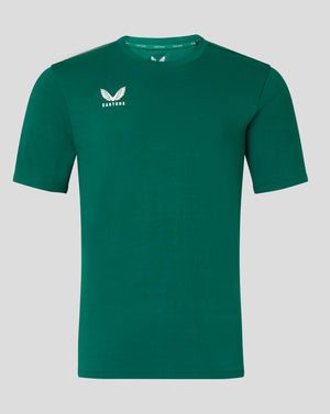Emerald green men's cotton leisure tee with white Castore logo on the chest.
