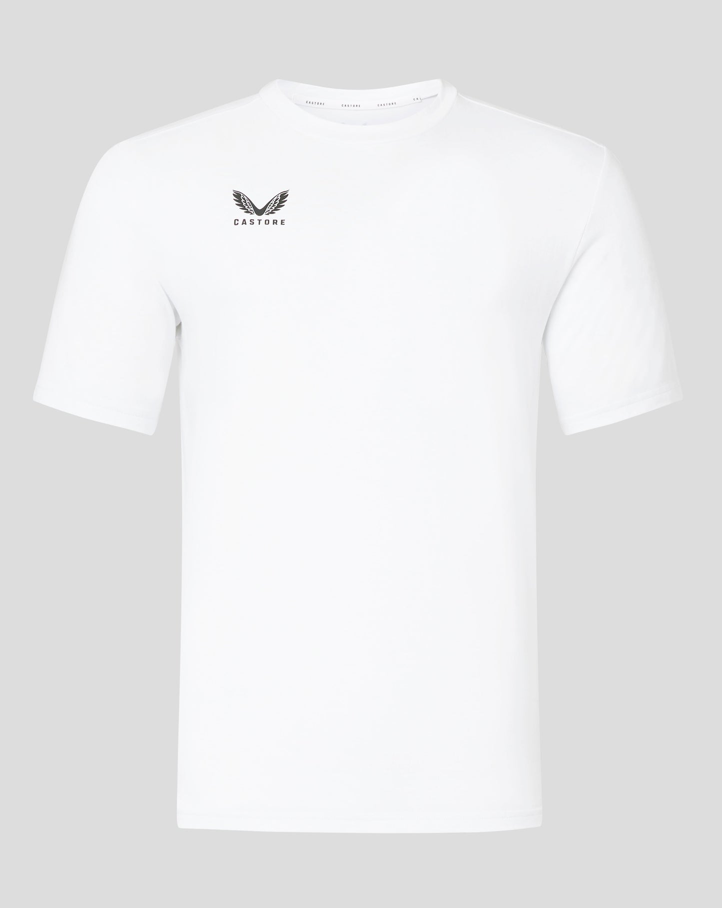 White men's cotton leisure tee with small Castore logo on the left chest.