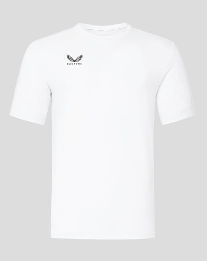 White men's cotton leisure tee with small Castore logo on the left chest.