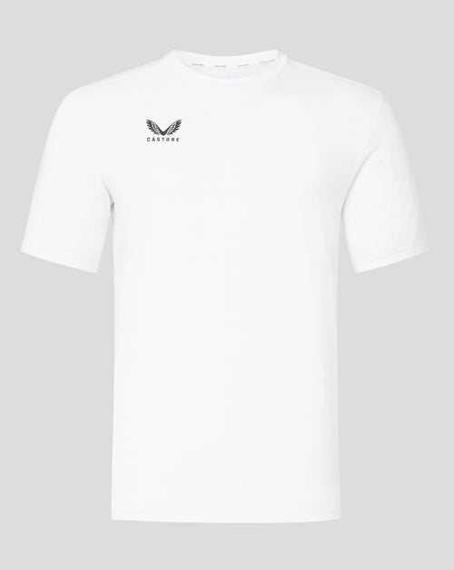 White men's cotton leisure tee with small Castore logo on the left chest.