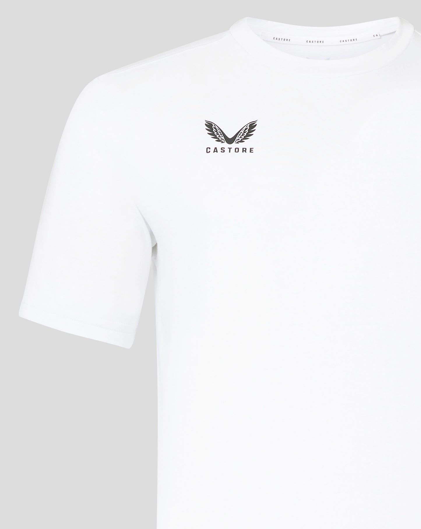 White Castore Men's Cotton Leisure Tee with a centered winged logo on the chest