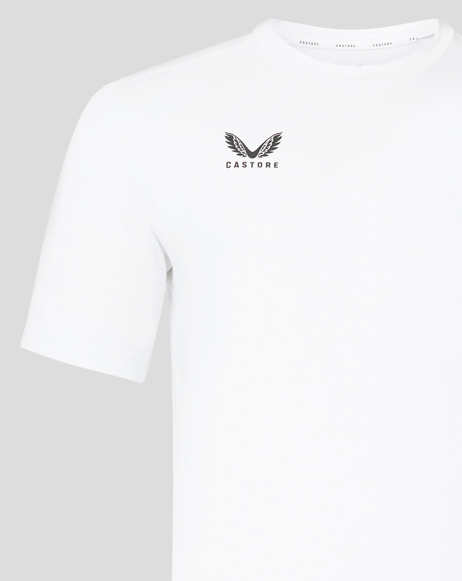 White Castore Men's Cotton Leisure Tee with a centered winged logo on the chest