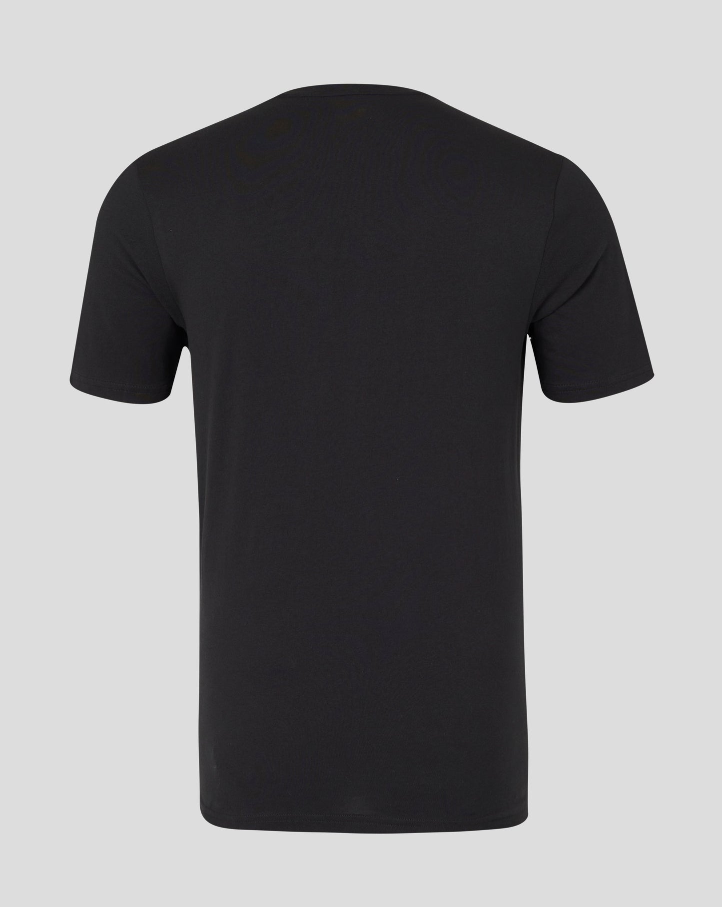 Back view of black Castore tee with white wing logo at the neckline.