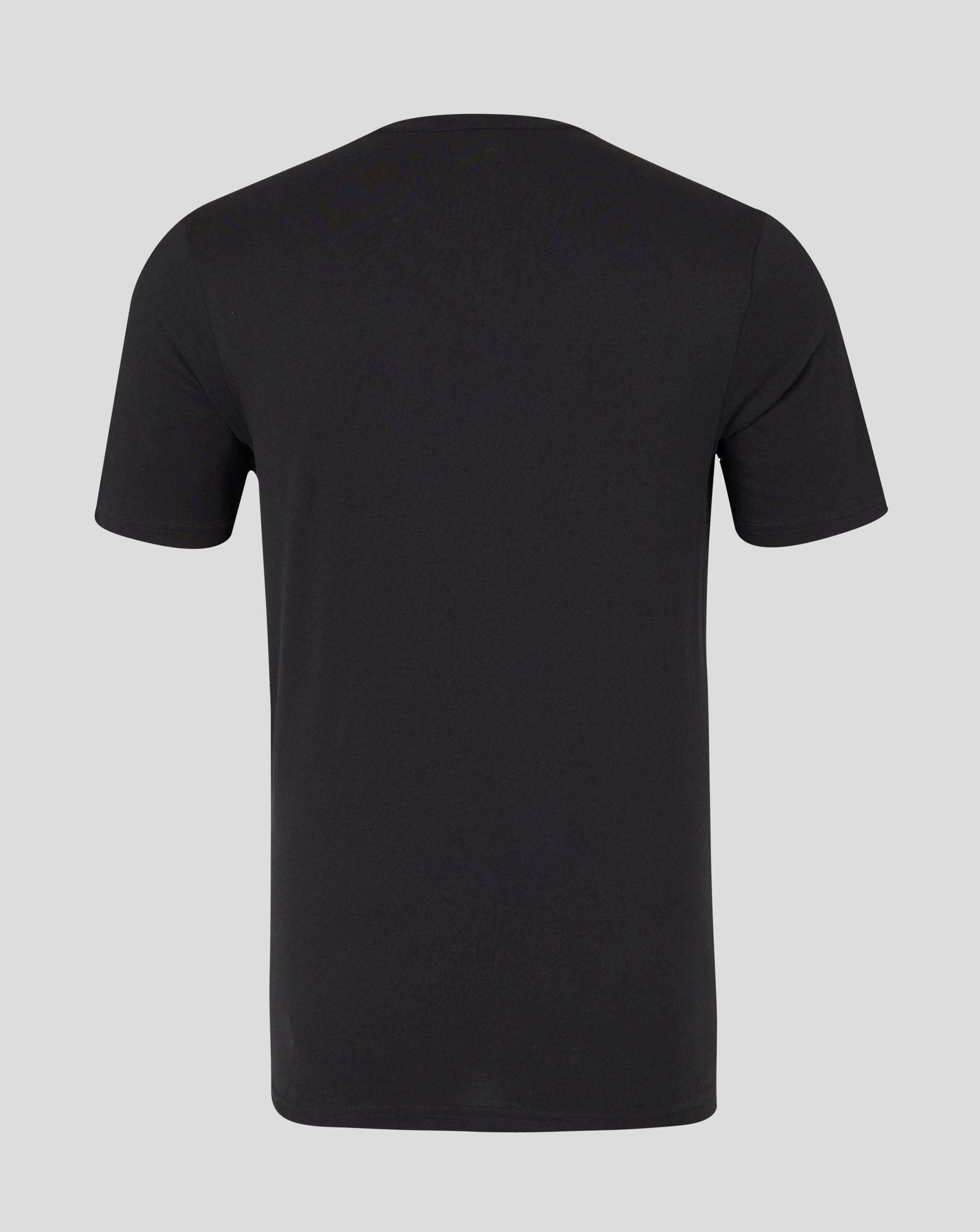 Back view of black Castore tee with white wing logo at the neckline.
