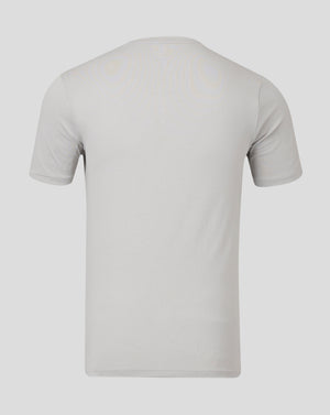 Back view of light gray men's cotton leisure tee with short sleeves