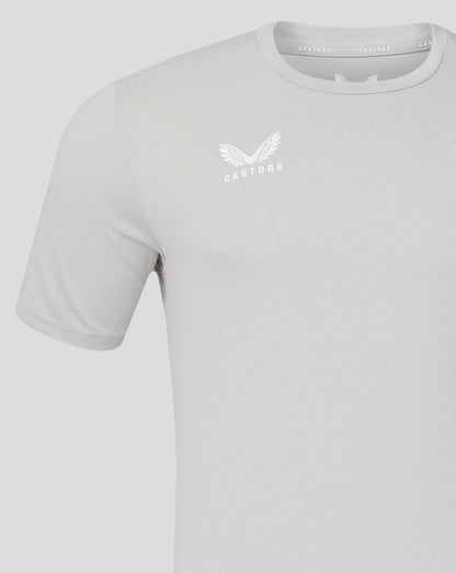 Front view of light gray Men's Cotton Leisure Tee with white Castore logo on chest