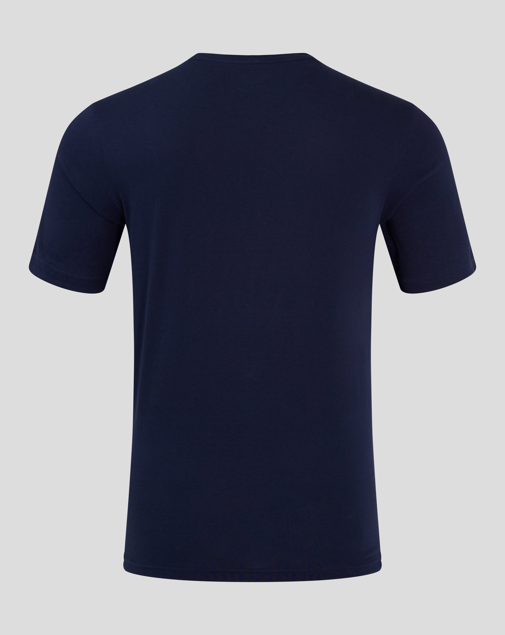 Back view of navy Castore tee with plain fabric and crew neck