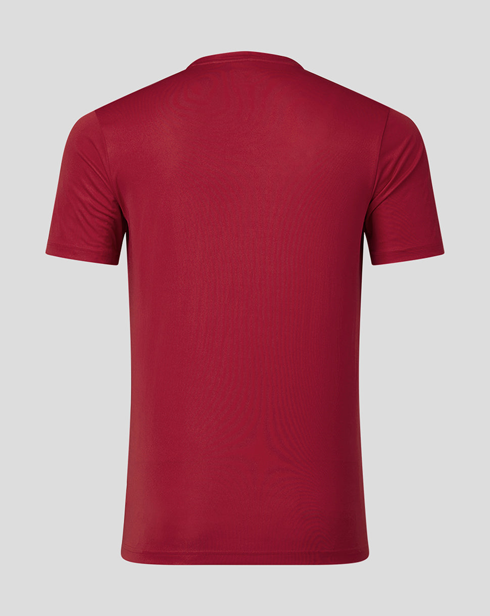 Back view of men's red biking short sleeve training t shirt