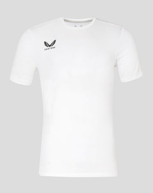 Brilliant white Castore performance tee with left chest wing logo and crew neck