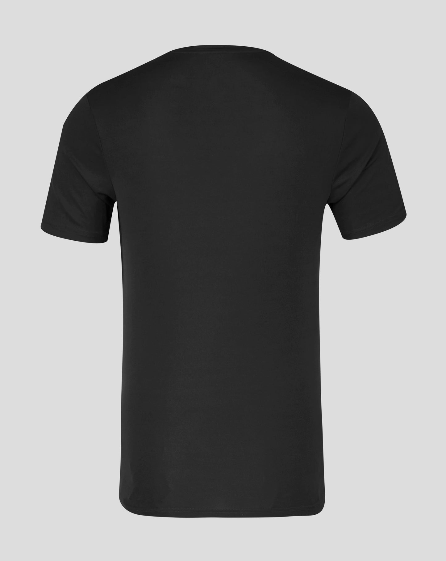 Back view of black performance tee with plain rear panel