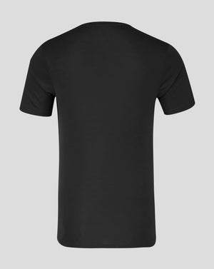Back view of black performance tee with plain rear panel