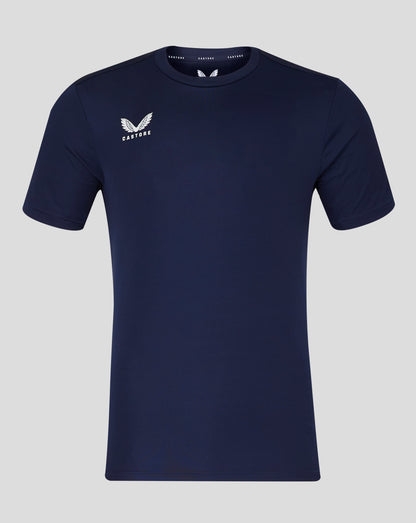 Men's navy performance tee with crew neck and Castore logo on the chest