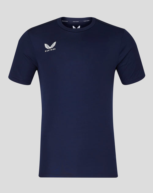 Men's navy performance tee with crew neck and Castore logo on the chest