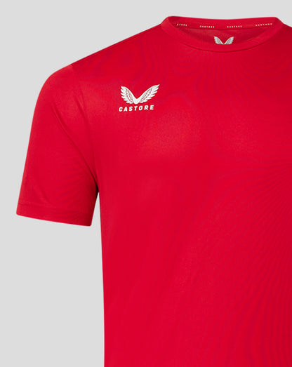 Front view of red men's performance tee featuring the white Castore logo on the chest
