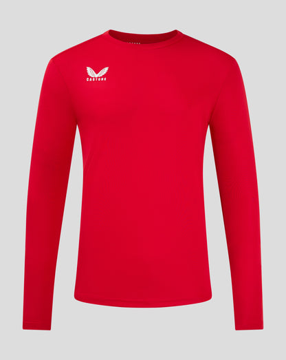 Red Castore long sleeve performance tee with white wing crest on the chest