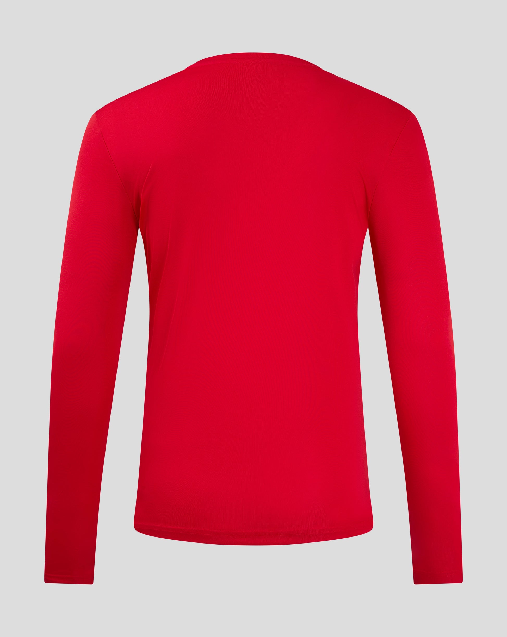 Back view of red Castore long sleeve tee showing the crew neck and clean back