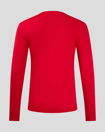 Back view of red Castore long sleeve tee showing the crew neck and clean back