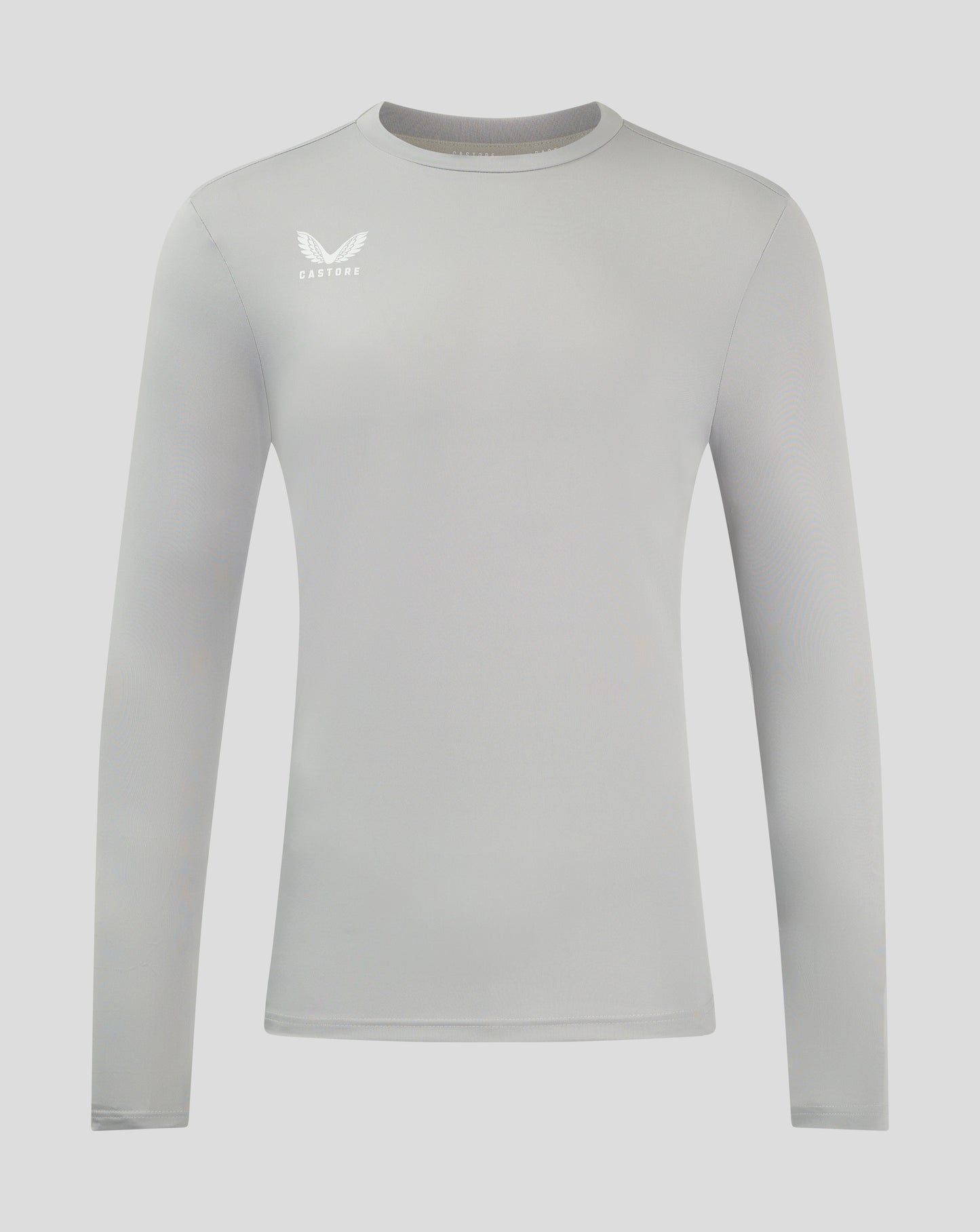 Light gray long sleeve performance tee with crew neck and Castore logo on the chest