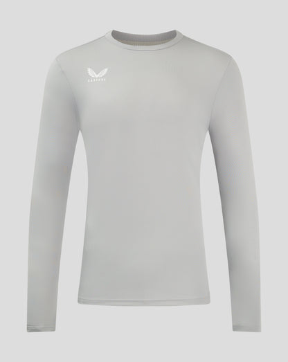 Light gray long sleeve performance tee with crew neck and Castore logo on the chest