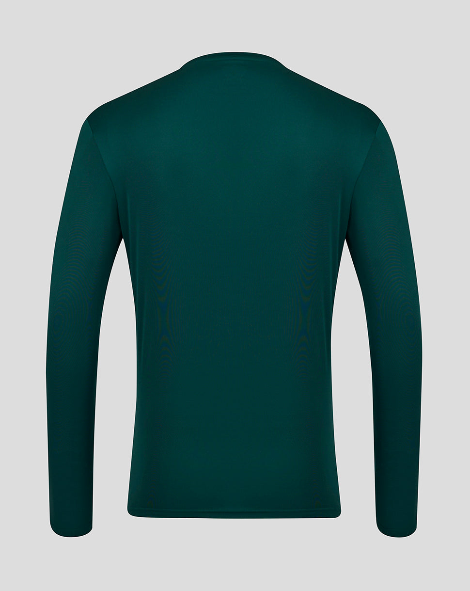 Back view of Botanical Garden teal long sleeve performance tee