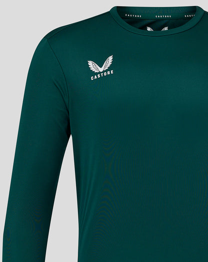 Front view of Botanical Garden teal long sleeve performance tee with Castore logo on chest