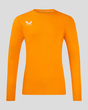 Bright marigold long sleeve performance tee with crew neck and Castore logo on chest