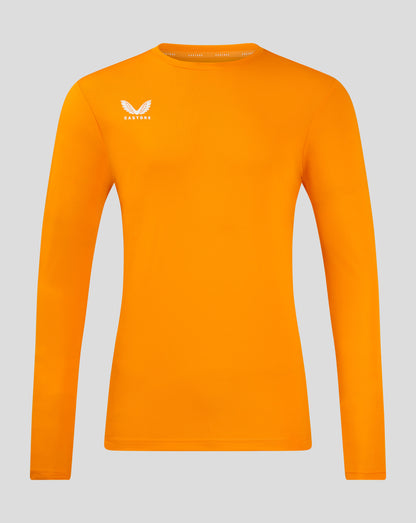 Bright marigold long sleeve performance tee with crew neck and Castore logo on chest