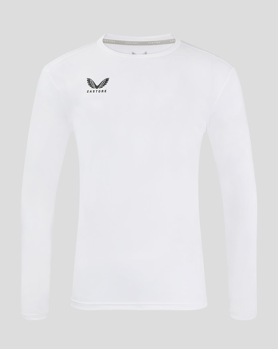 White long sleeve training T-shirt with black Castore logo on the chest