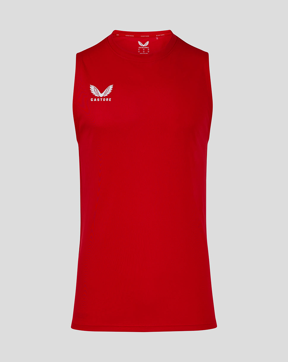 True red mens training singlet with Castore logo on the left chest