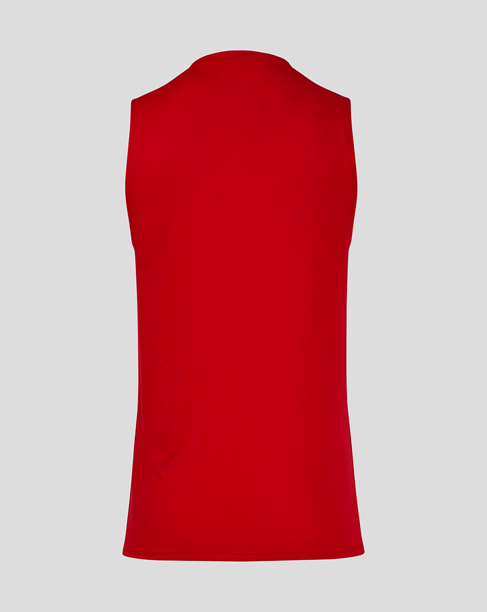 Back view of red Mens Training Singlet showing plain fabric and clean seams