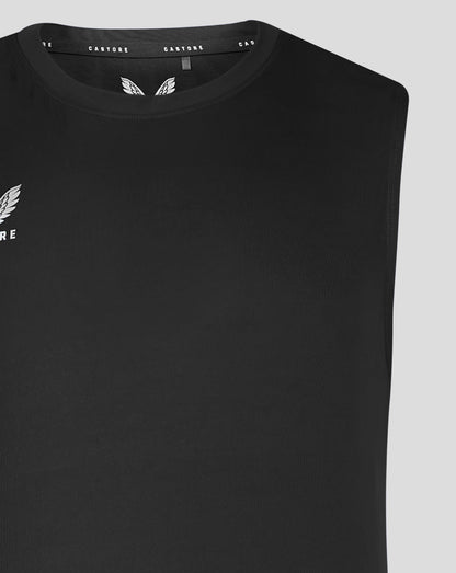 Black men's training vest with crew neck and heat sealed Castore logo.