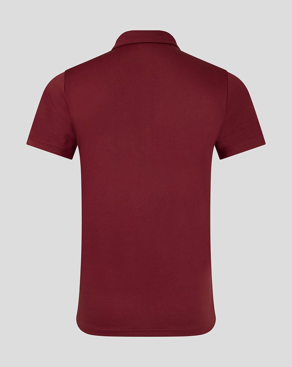 Back view of Mens Performance Polo in Biking Red showing clean silhouette short sleeves and structured collar