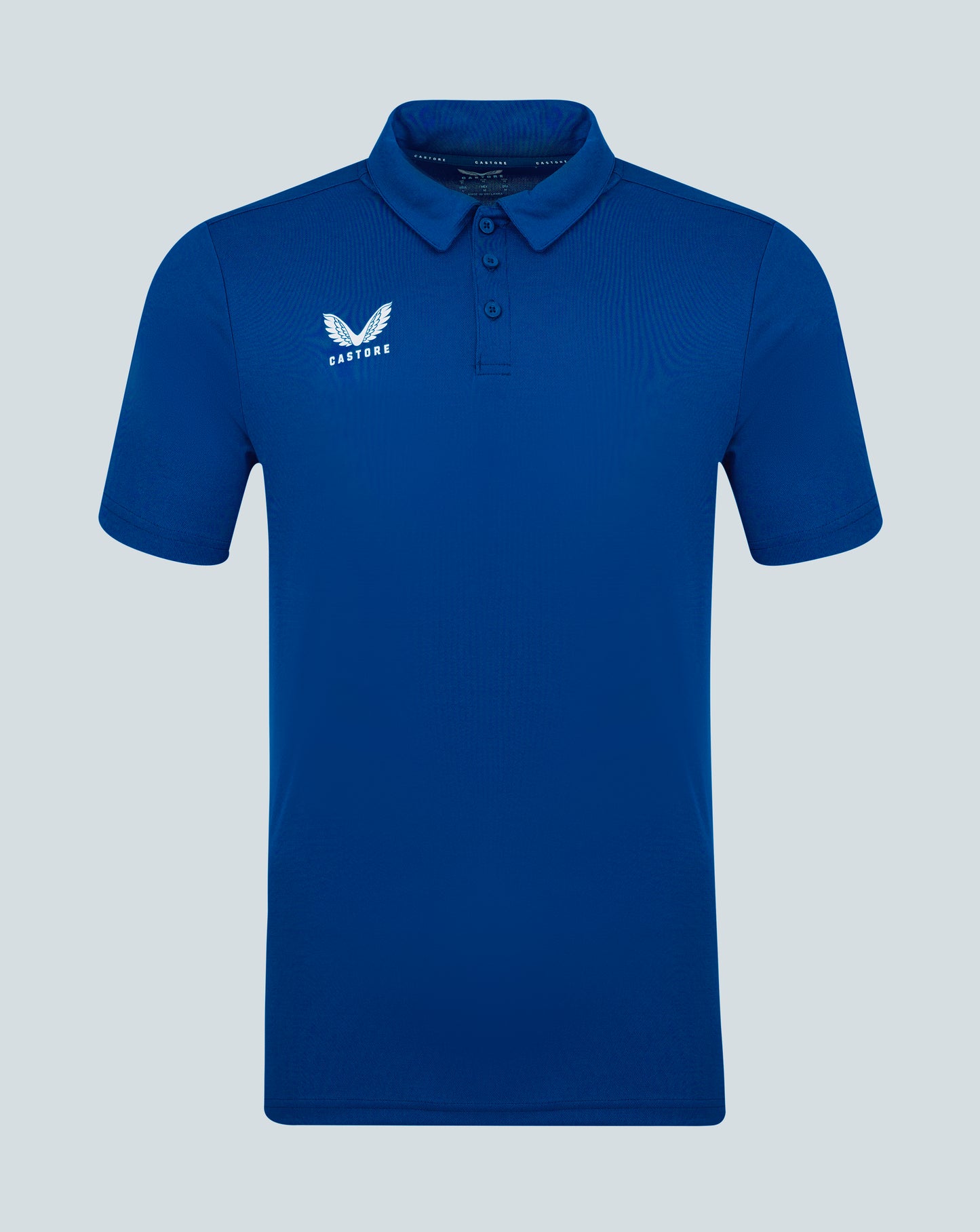 Mens Performance Polo Surf The Web in blue with self fabric collar three button placket forward shoulder seam and Castore logo