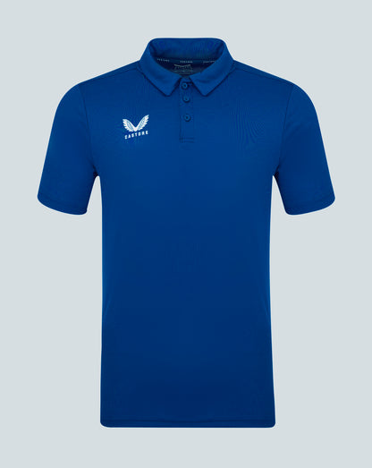 Mens Performance Polo Surf The Web in blue with self fabric collar three button placket forward shoulder seam and Castore logo