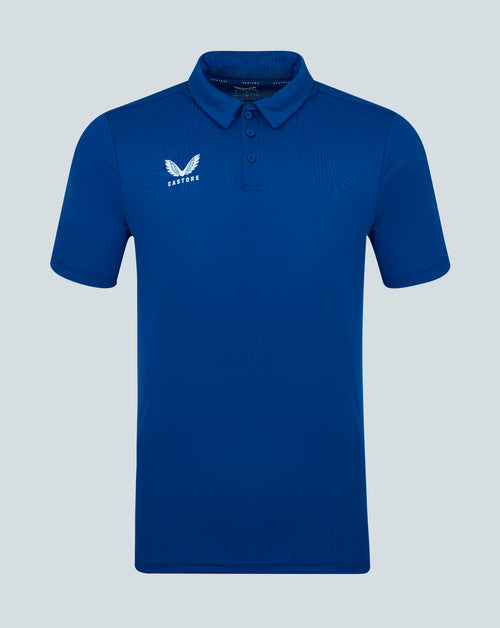 Mens Performance Polo Surf The Web in blue with self fabric collar three button placket forward shoulder seam and Castore logo