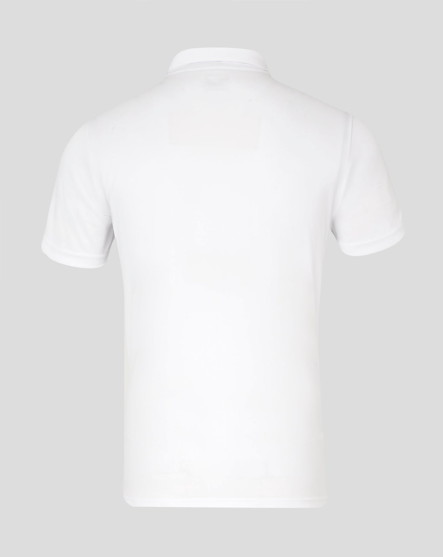 Back view of white performance polo collar on a mannequin