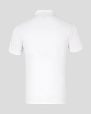 Back view of white performance polo collar on a mannequin