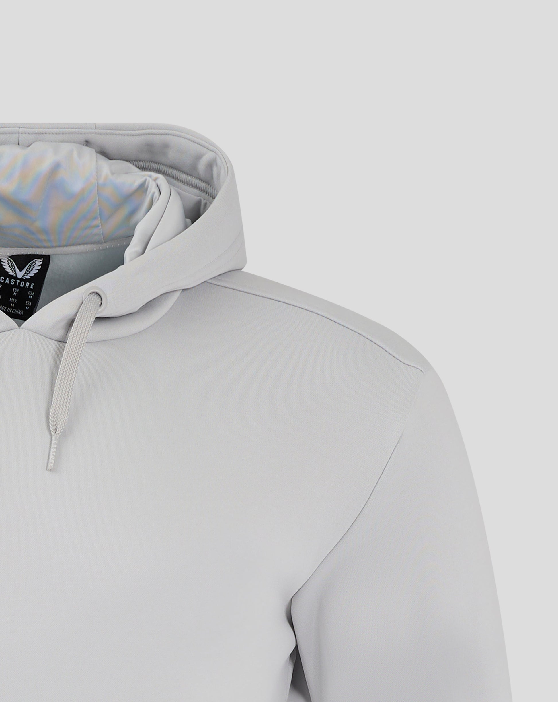 Chest detail of the Mens Performance Overhead Hoodie High Rise with Castore logo