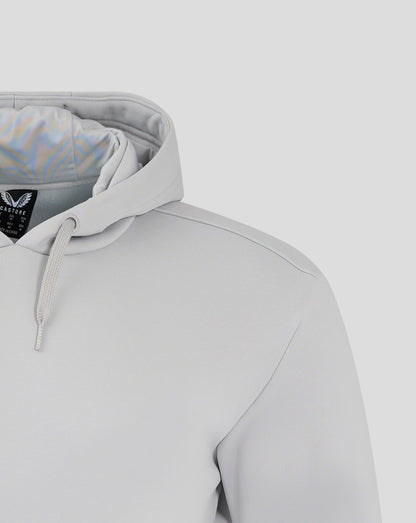 Chest detail of the Mens Performance Overhead Hoodie High Rise with Castore logo
