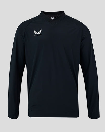 Mens Rugby Contact Top in navy with ribbed V neck collar and Castore logo on left chest
