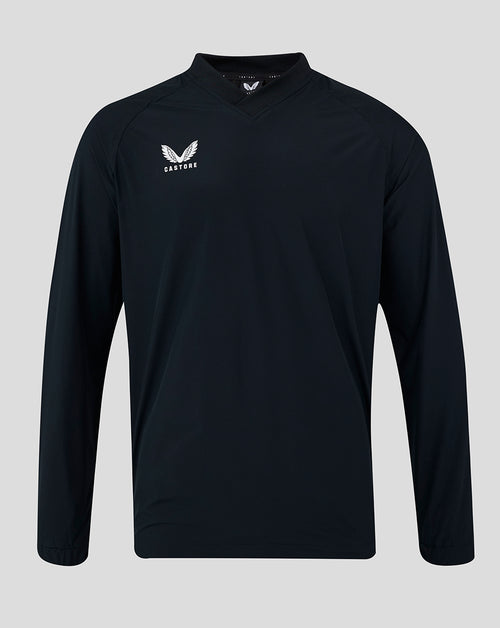 Mens Rugby Contact Top in navy with ribbed V neck collar and Castore logo on left chest