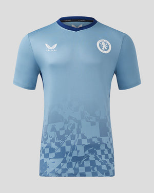 Aston Villa third matchday shirt in light blue with darker collar and crest on the chest and a subtle checkered pattern at the bottom