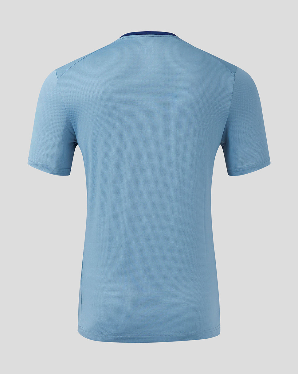 Back view of light blue Aston Villa third matchday T shirt with textured fabric and no visible branding