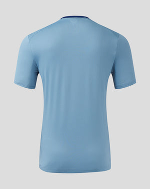 Back view of light blue Aston Villa third matchday T shirt with textured fabric and no visible branding