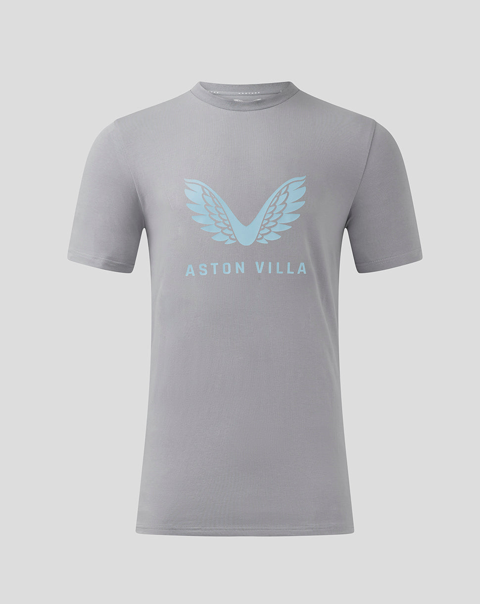 Light gray Tradewinds Aston Villa Coaches Travel Logo Tee with pale blue wing logo on the chest